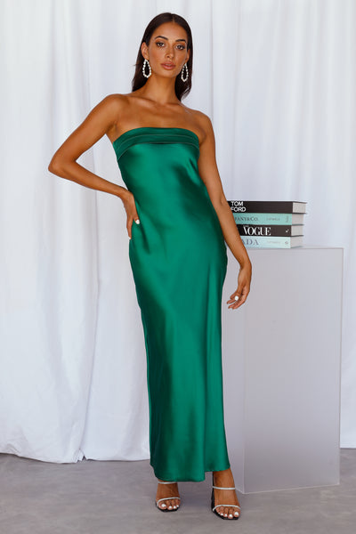 Coolness Calling Satin Maxi Dress Green