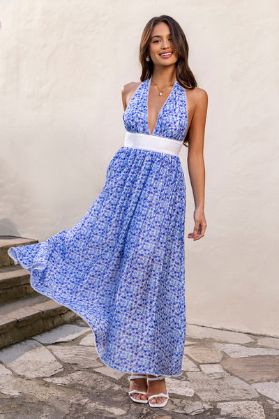 Sublime Beauty Halter Midi Dress Blue