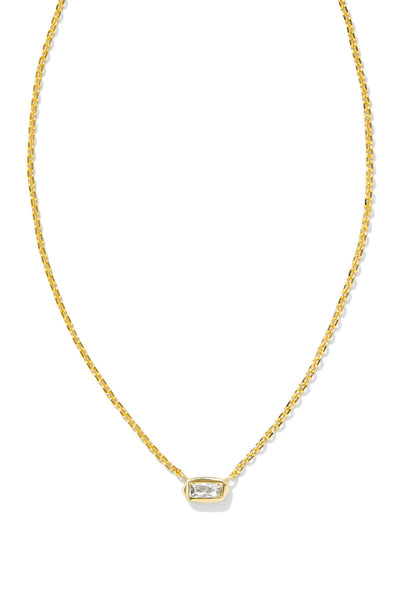 Fern Crystal Short Pendant Necklace Gold White Crystal