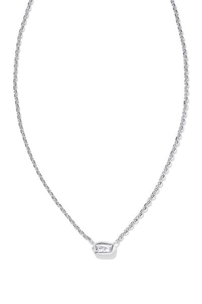 Fern Crystal Short Pendant Necklace Silver White Crystal