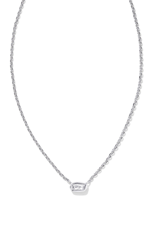 Fern Crystal Short Pendant Necklace Silver White Crystal