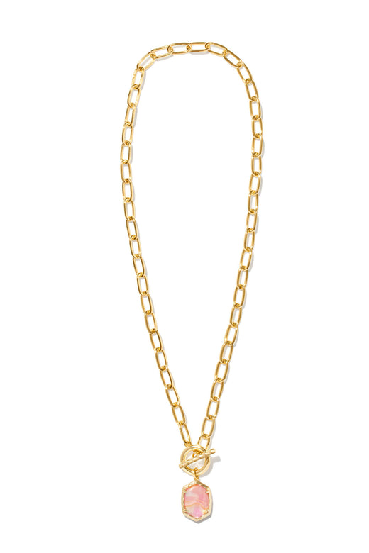 Daphne Link And Chain Necklace Gold Light Pink Iridescent Abalone
