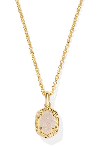 Daphne Gold Framed Short Pendant Necklace  Iridescent Drusy