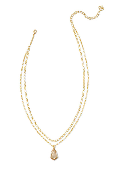 Camry Gold Enamel Frame Multi Strand Necklace Natural Mother-of-Pearl