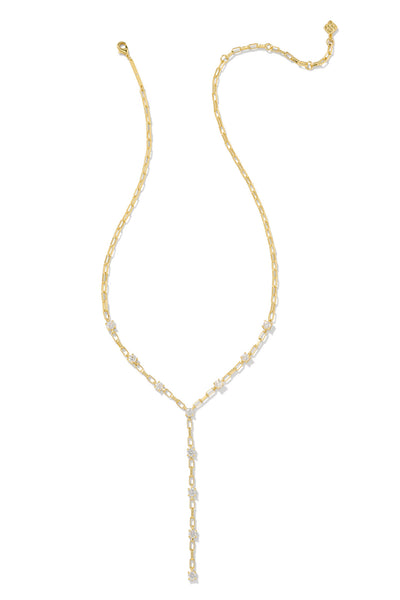 Lexi Y Necklace White Crystal Gold