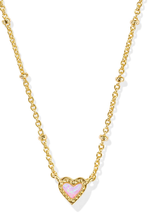 Mini Ari Heart Gold Satellite Short Pendant Necklace Bubblegum Pink Kyocera Opal