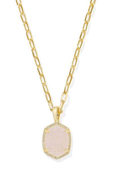 Daphne Gold Pave Frame Short Pendant Necklace Iridescent Drusy