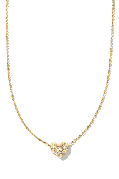 Holland Gold Heart Short Pendant Necklace White Crystal