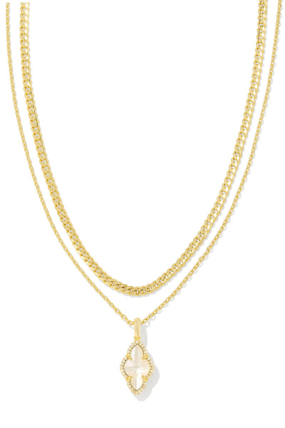 Abbie Gold Pave Frame Multi Strand Necklace Ivory Mother-of-Pearl