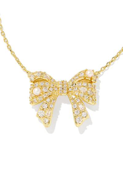 Krista Gold Bow Short Pendant Necklace White Mix