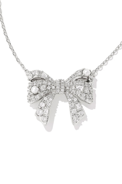 Krista Silver Bow Short Pendant Necklace White Mix