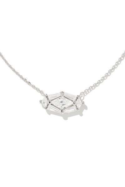 Lindy Rae Elisa Silver Short Pendant Necklace White Crystal