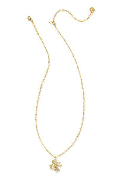 Clover Crystal Short Pendant Necklace Gold White Crystal