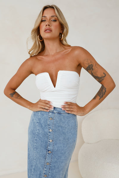 Hot Date Night Strapless Mesh Crop Top White