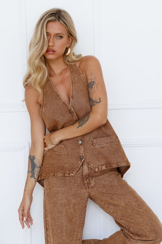 LIONESS Hills Halter Top Stonewash