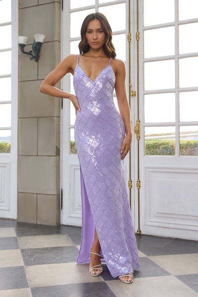 Stellar Soiree Sequin Maxi Dress Purple