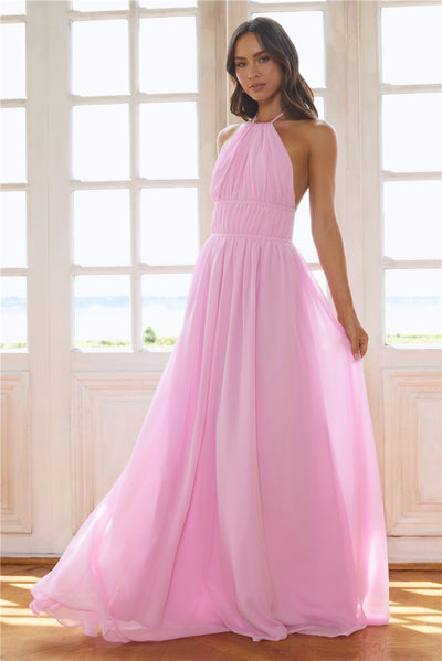 Luxuriously Stylish Halter Maxi Dress Pink