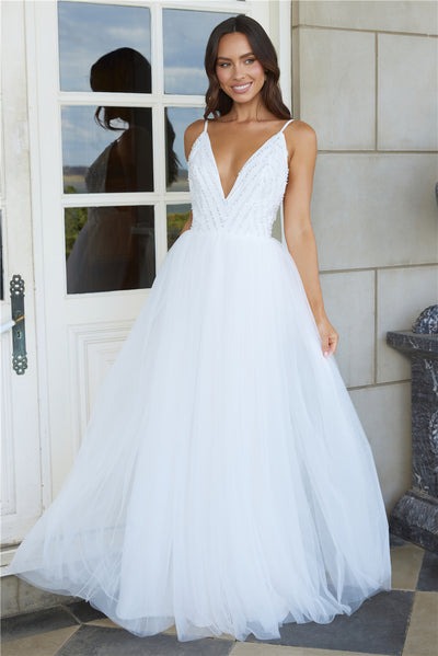 Glistening Moments Tulle Maxi Dress White