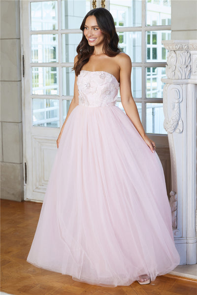 Enchanting Lady Strapless Tulle Maxi Dress Pink