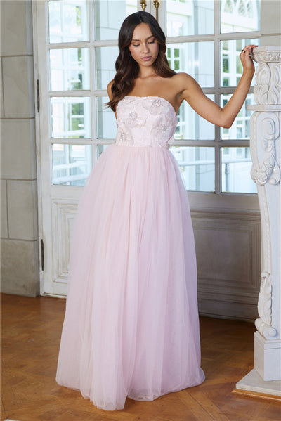 Enchanting Lady Strapless Tulle Maxi Dress Pink