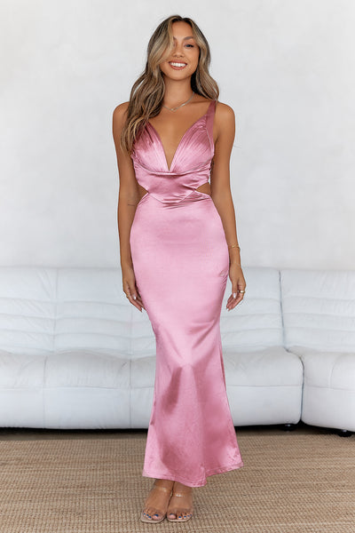 Sunset Views Satin Midi Dress Pink