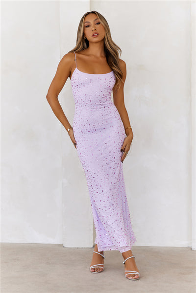 HELLO MOLLY Wishlisted Diamonds Mesh Maxi Dress Purple