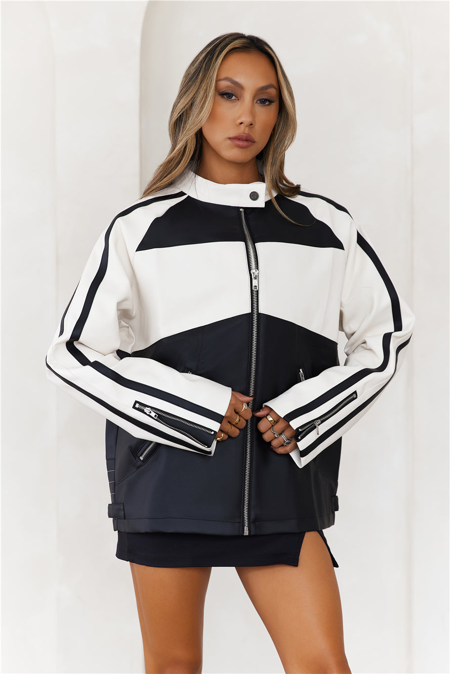 Biker Faux Leather Jacket Ivory