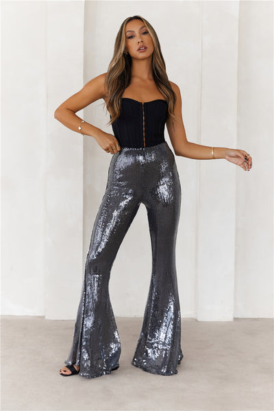 Grooving Sequin Wide Leg Pants Black