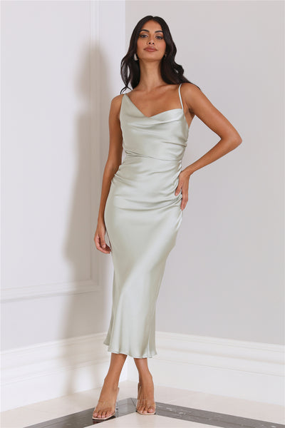 Silky Touch Satin Midi Dress Sage