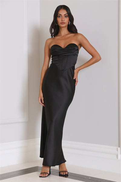 Loves Luxe Satin Maxi Dress Black