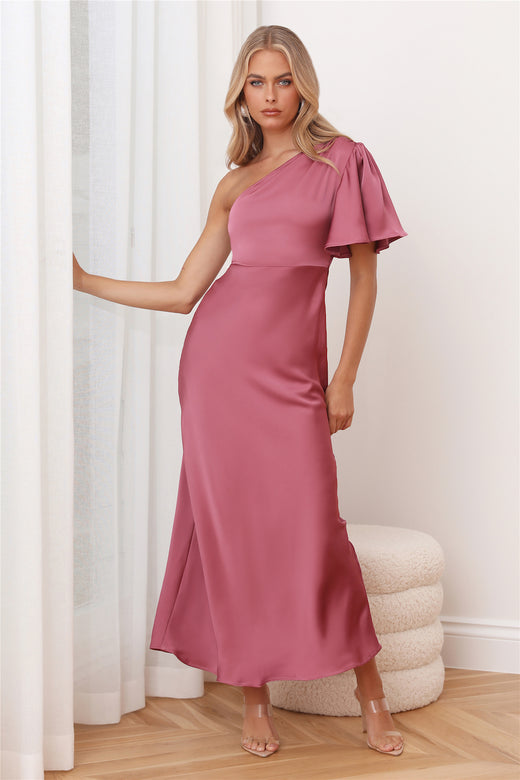 Classy Event Satin Maxi Dress Rose