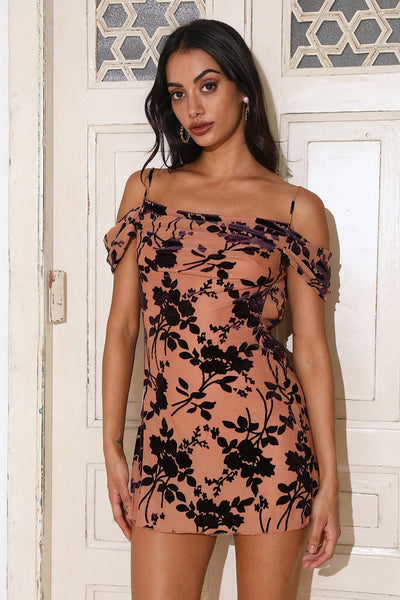 Earning Likes Mesh Mini Dress Brown