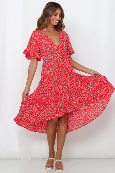 Giving Me Good Vibes Midi Dress Red
