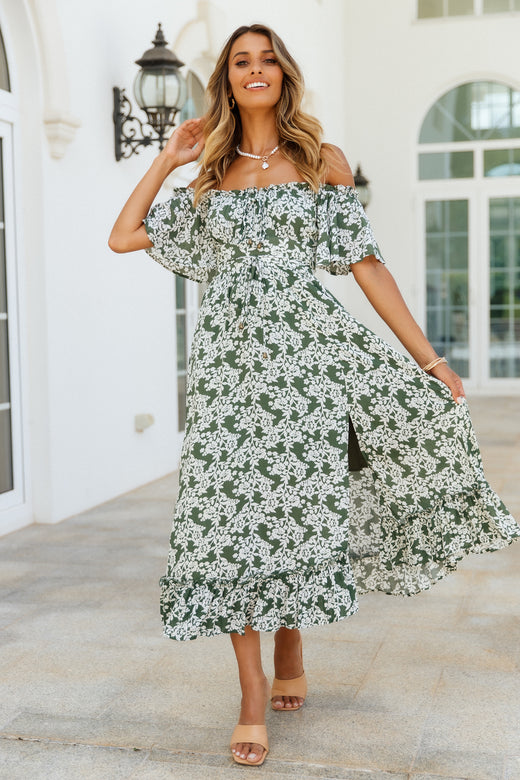 Boho Muse Midi Dress Olive