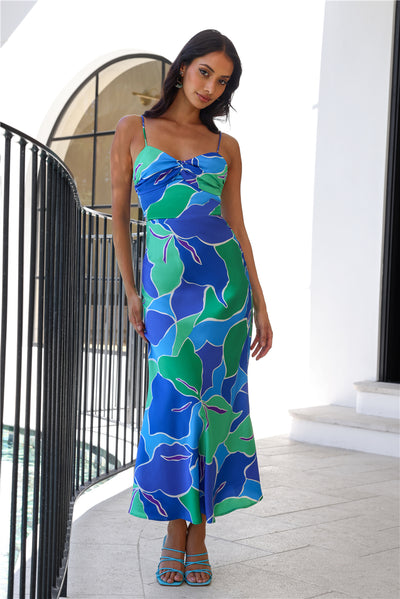 Patch Up Satin Maxi Dress Blue