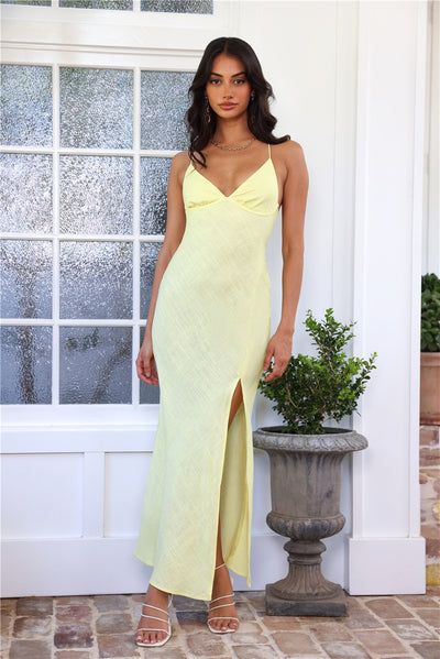 Coastal Resort Linen Maxi Dress Yellow