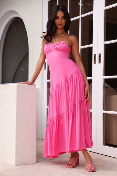 Iced Drinks Beachside Strapless Maxi Dress Hot Pink