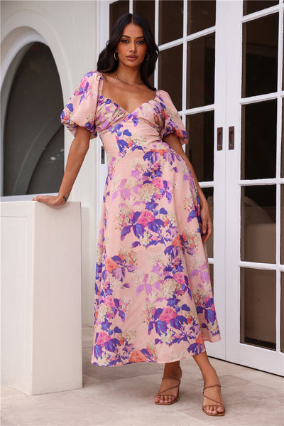 Daytime Glisten Short Sleeve Midi Dress Pink