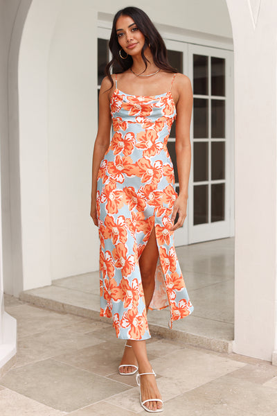 Blooming Now Midi Dress Orange