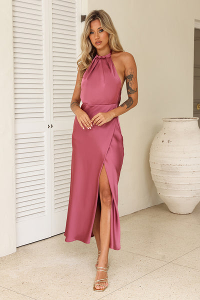 High Status Satin Maxi Dress Rose