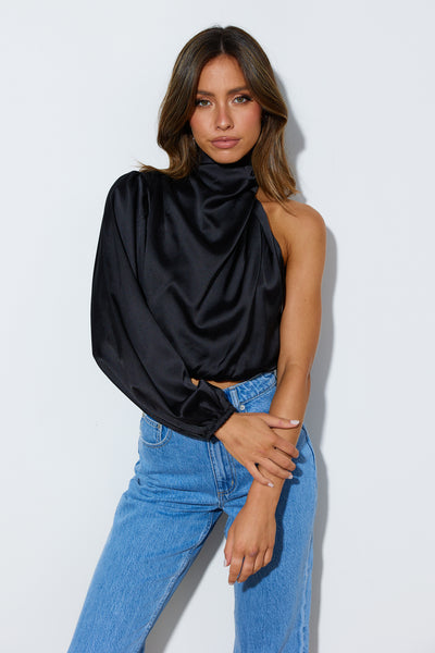 Love Deborah Satin Crop Top Black
