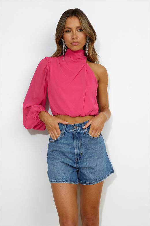 Deborah Satin Crop Top Hot Pink
