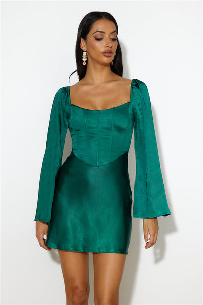 Meet Up Date Satin Mini Dress Teal