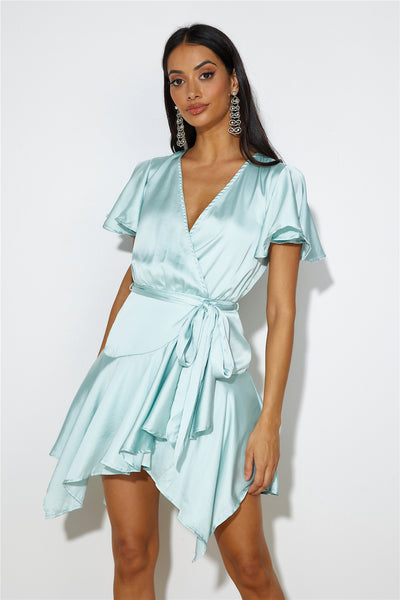 Silk Wrap Mini Dress Green