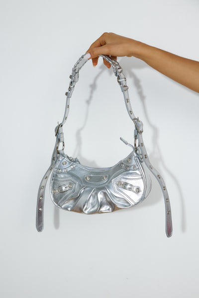 BILLINI Elly Shoulder Bag Silver Crinkle Patent