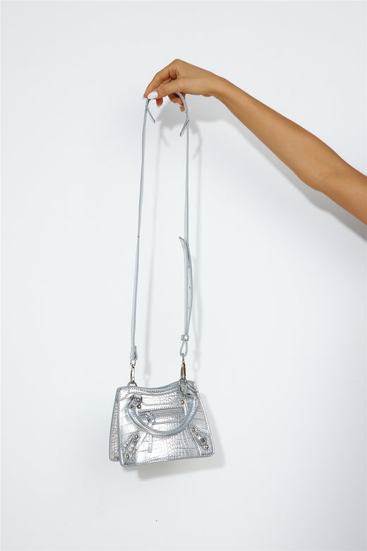 BILLINI Amber Handle Bag Silver Croc