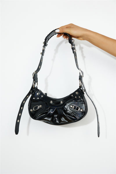 BILLINI Elly Shoulder Bag Black Crinkle Patent
