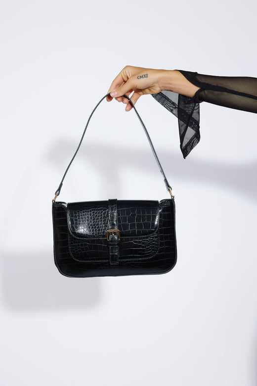 BILLINI Imogen Shoulder Bag Black Croc