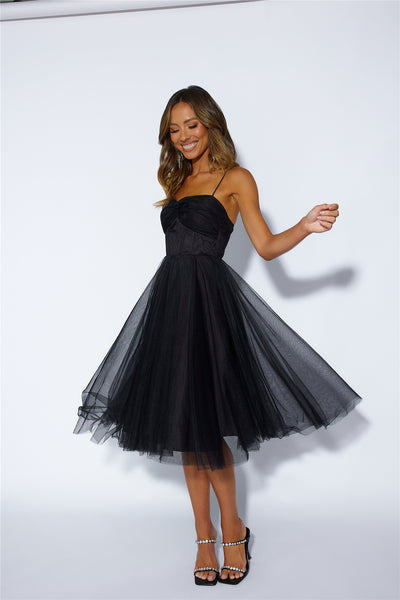 Glam Feeling Tulle Midi Dress Black