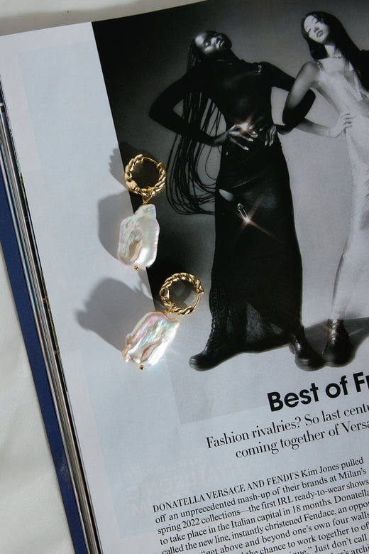 18k Gold Plated Drop From The Stars Pearl Earrings Gold